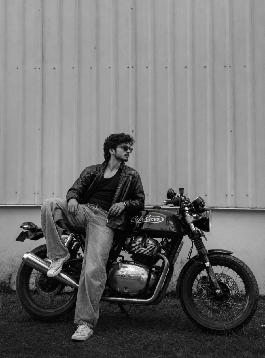 Monochrome Cafe Racer Portrait
